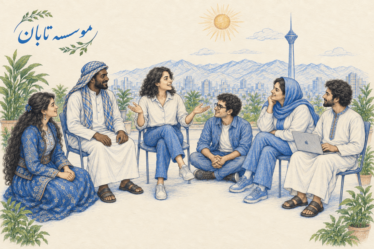 تصویرسازی کاغذی تابان — جمعی از کنشگران در حال یادگیری